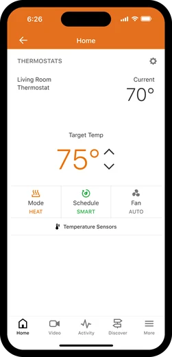 Alarm.com app thermostat control screen
