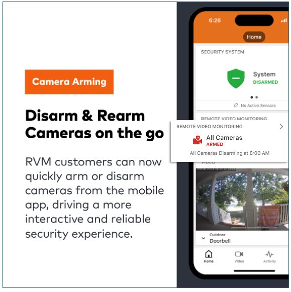 Alarm.com app card to cancel or verify a Remote Video Monitoring alert